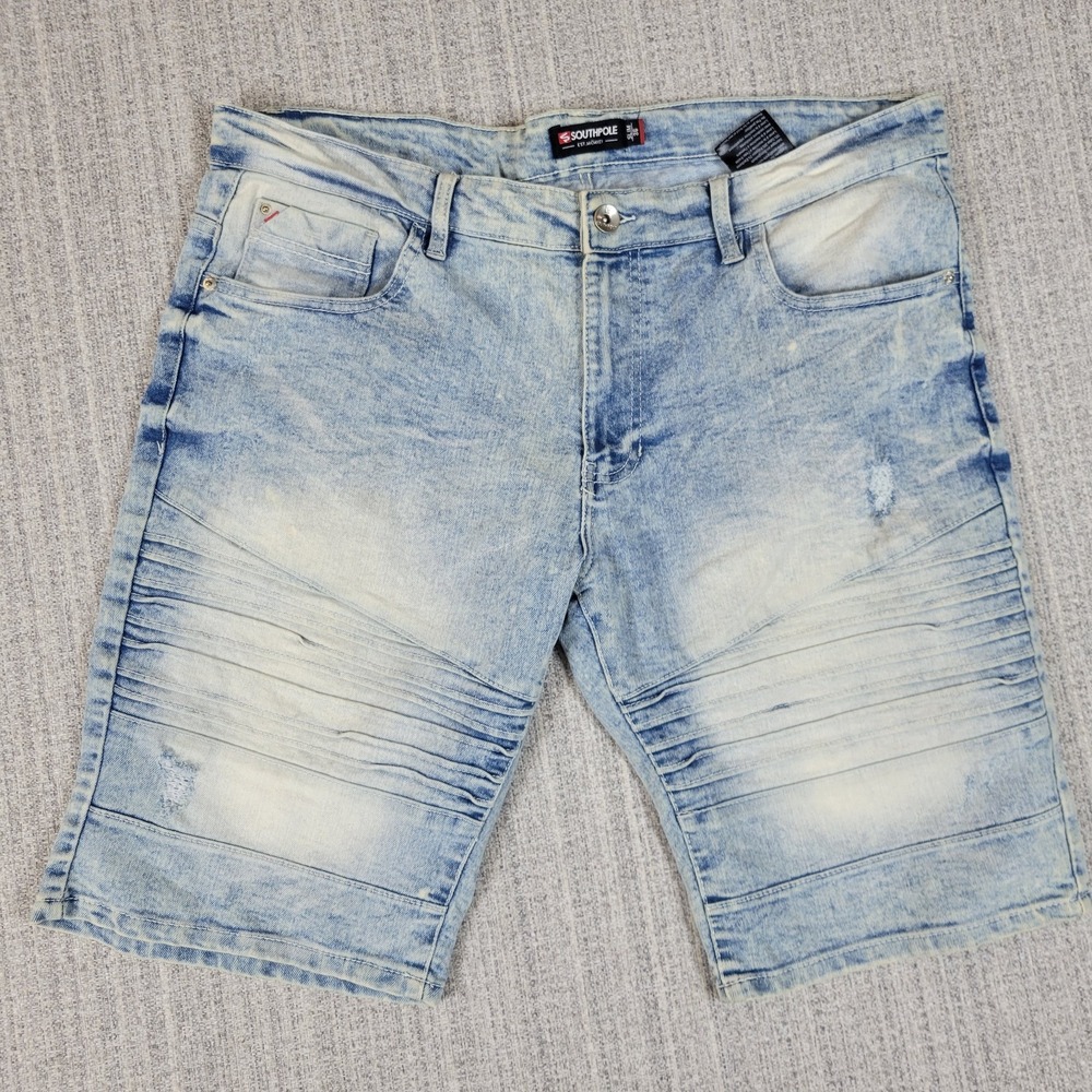 Southpole Jean Shorts‎ Mens Size 38 Slim Acid Wash Blue Denim Casual Streetwear